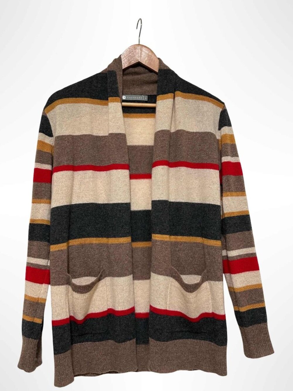 INCASHMERE 100% Cashmere Striped Open Front Long Sleeve Cardigan Size S